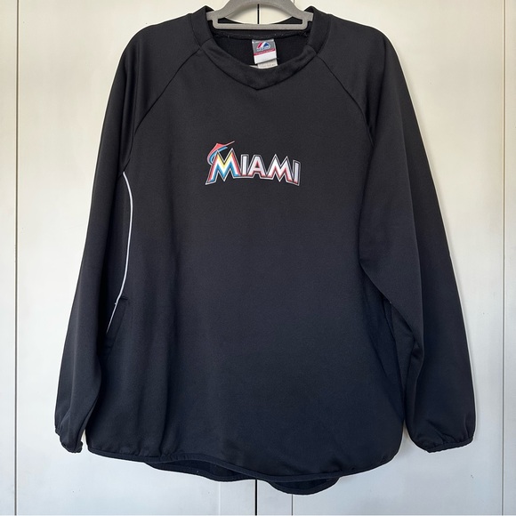 VintageMiami Marlins Majestic Therma Base Pullover Crewneck MLB Black Mens XL